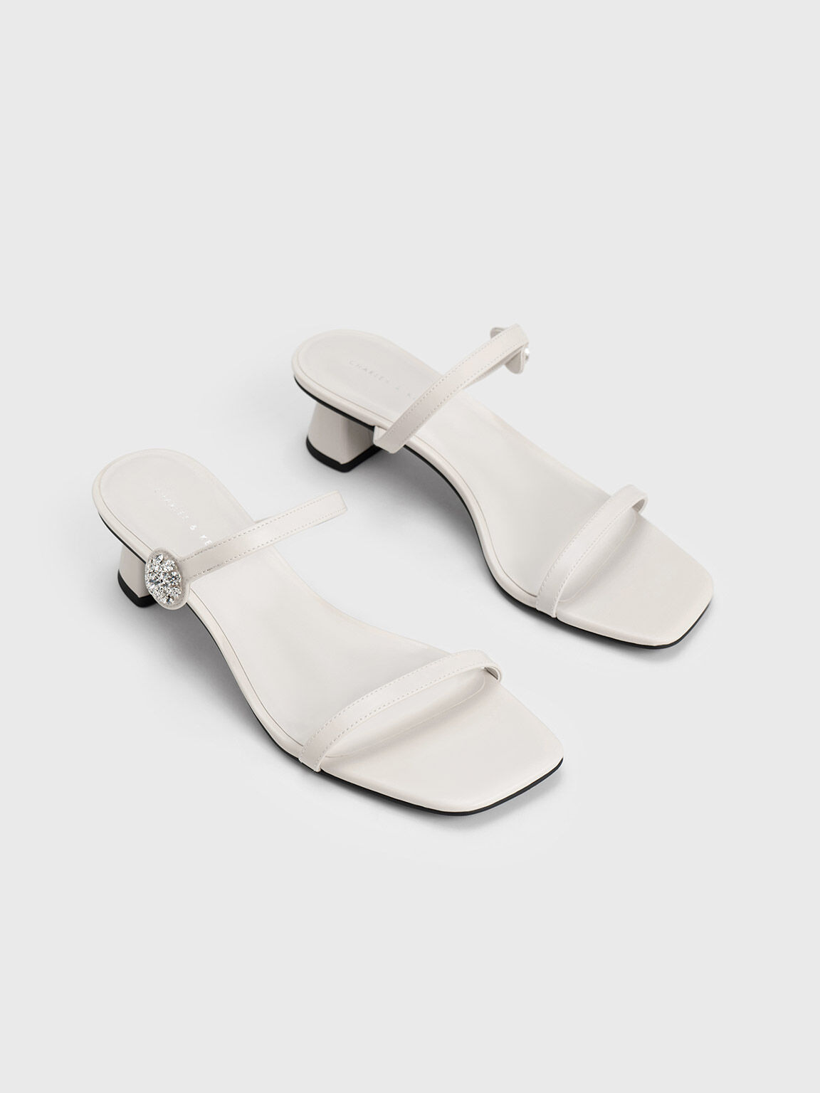 Gem Embellished Trapeze Heel Mules, Chalk, hi-res