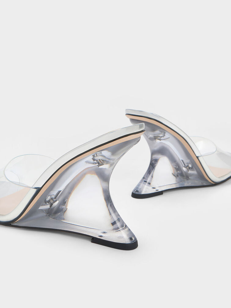 Zapatos de cuña esculturales metalizados, Plateado, hi-res