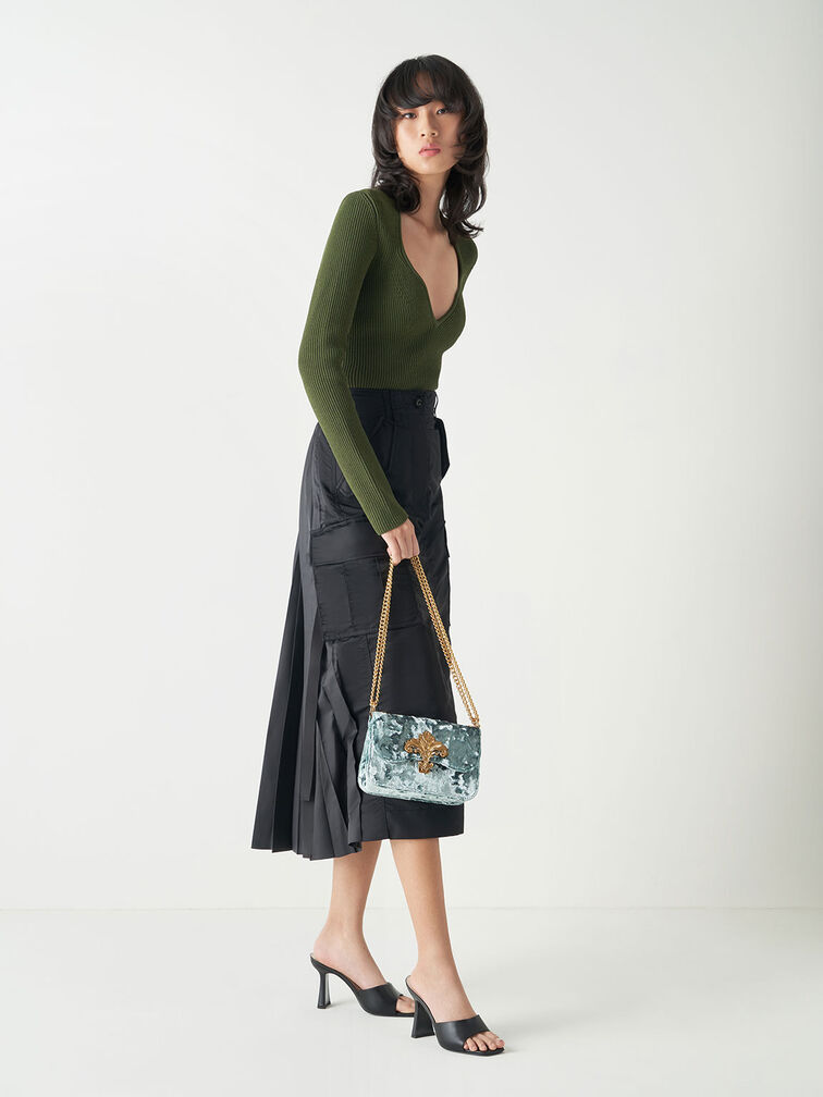 Meriah Velvet Chain Strap Crossbody Bag, Steel Blue, hi-res