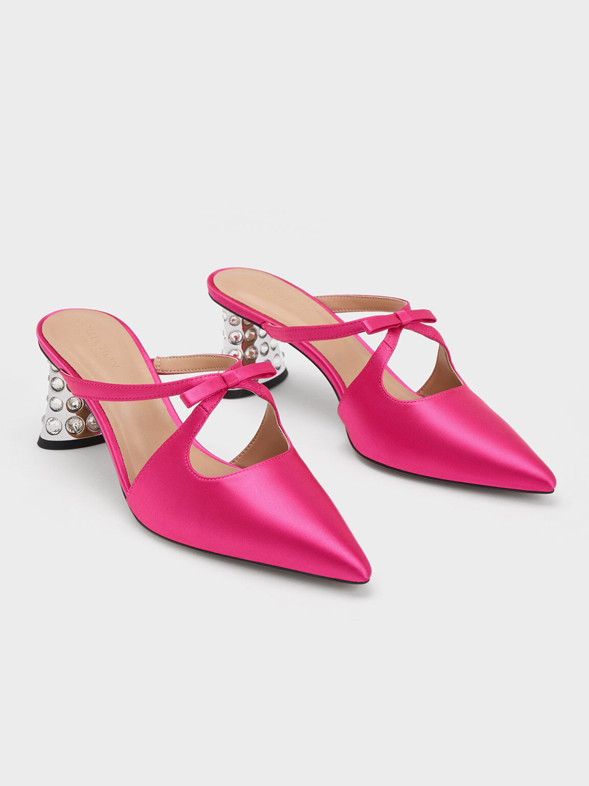Pink satin mules hot sale