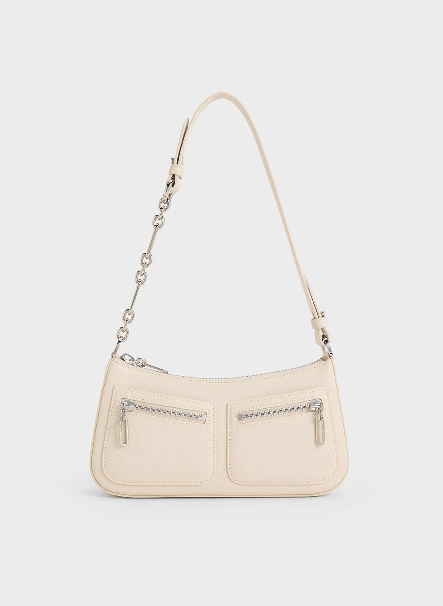 Chain-Strap Shoulder Bag, Beige, hi-res