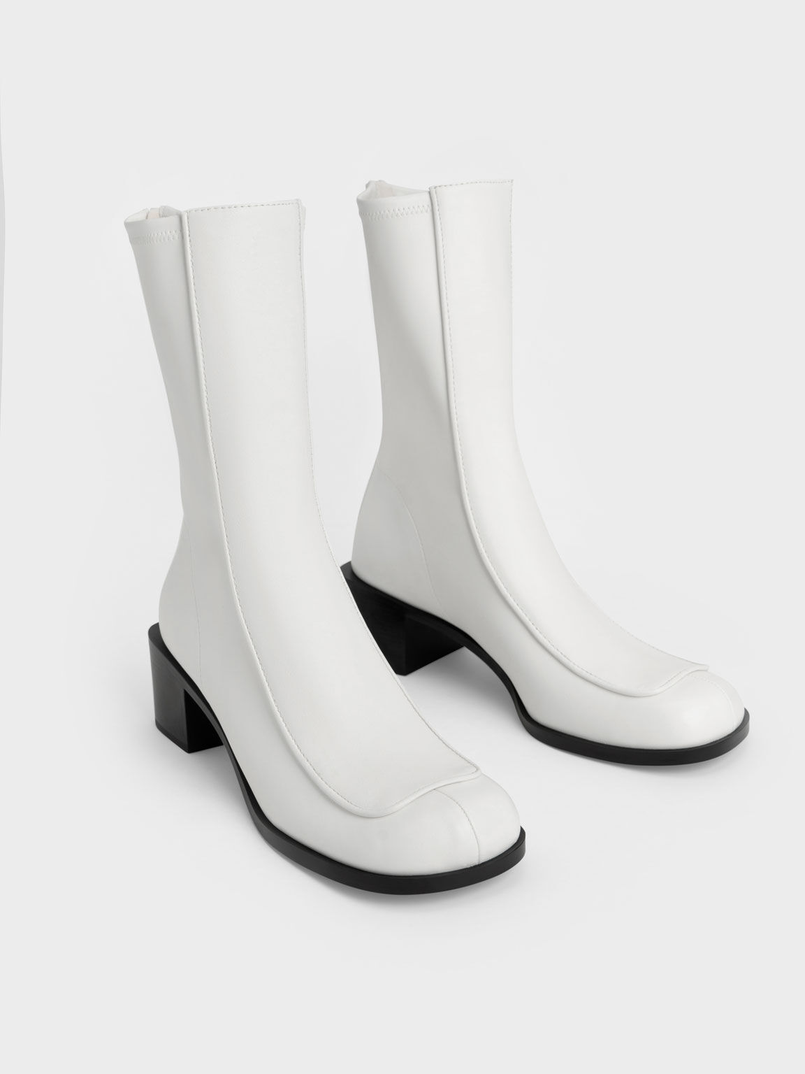 Block Heel Calf Boots, White, hi-res