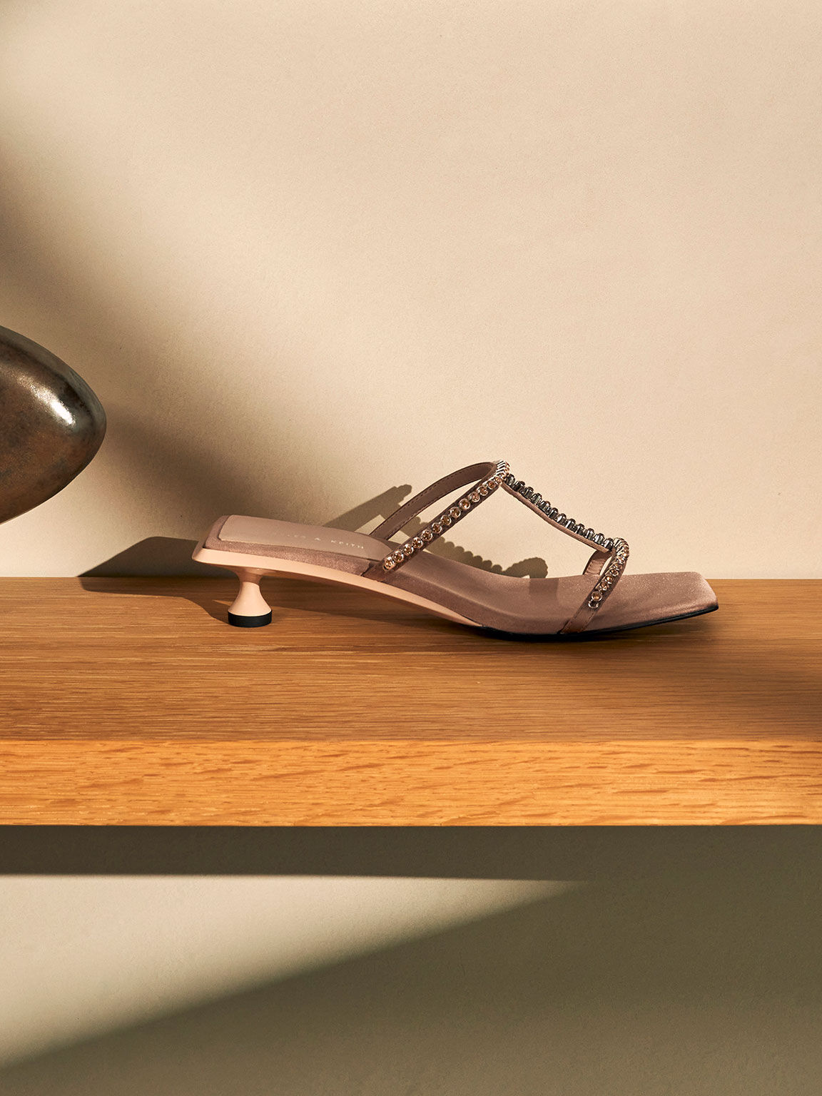 Recycled Polyester Gem-Embellished Mules, Beige, hi-res