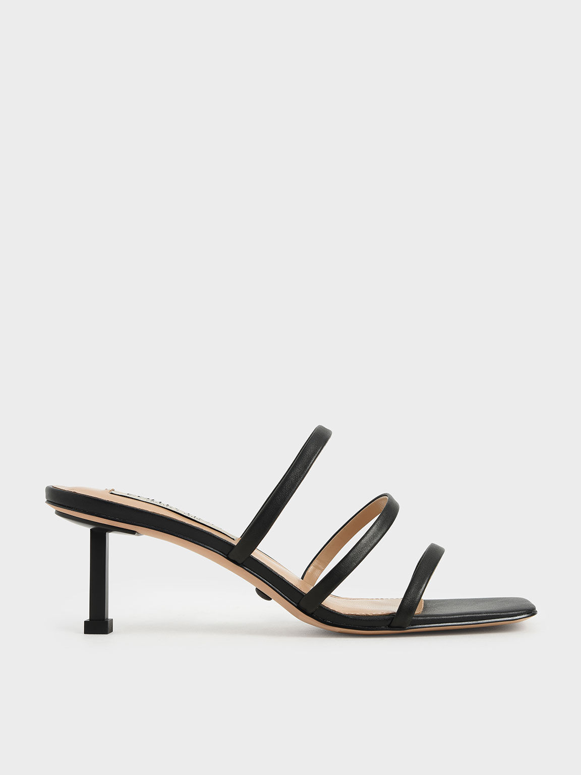Strappy Heeled Mules, Black, hi-res