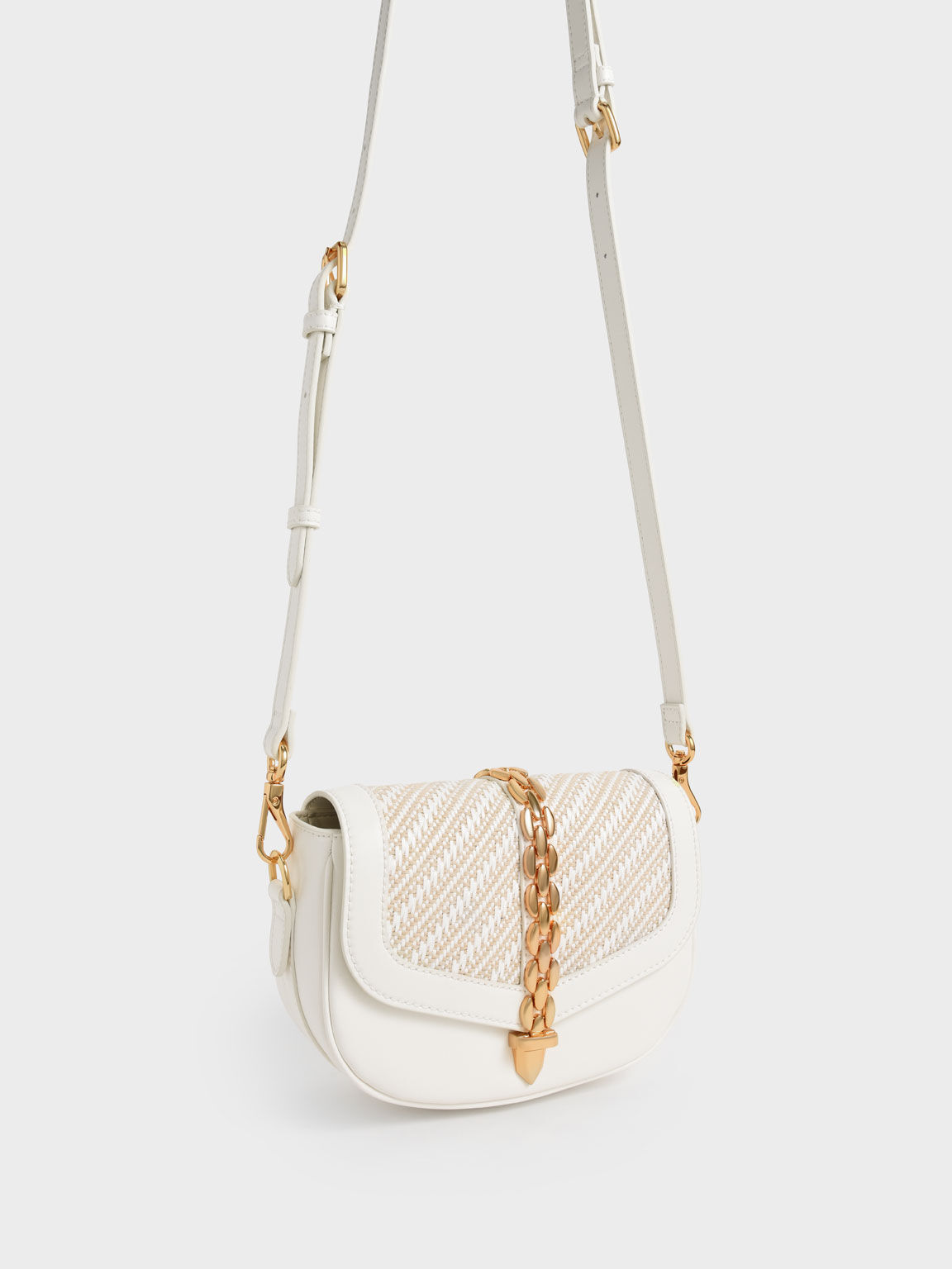 Isana Chain-Accent Crossbody Bag, Blanco, hi-res