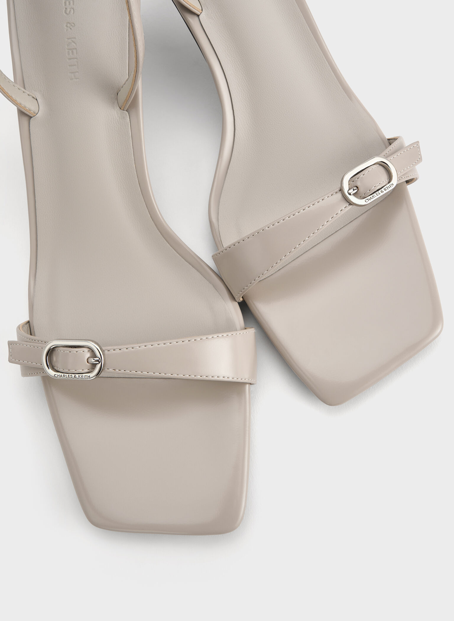 Buckled Slingback Kitten Heels, Light Grey, hi-res