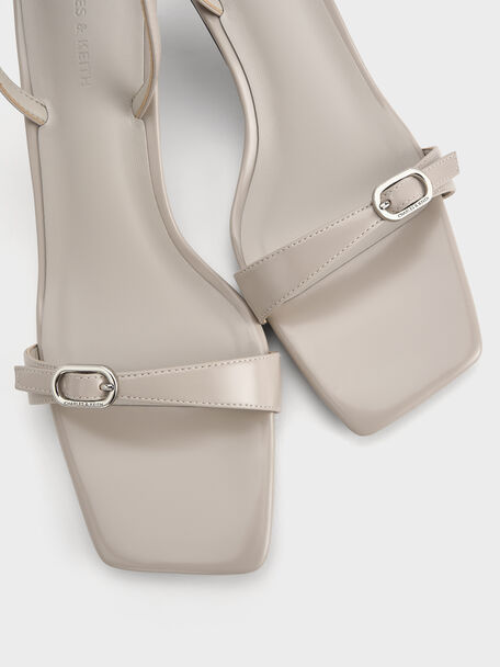 Buckled Slingback Kitten Heels, Light Grey, hi-res