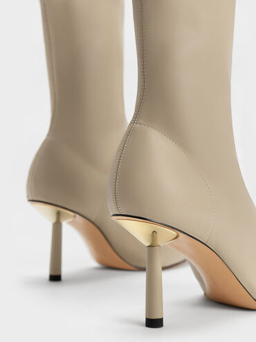 Cylindrical Heel Calf Boots, Taupe, hi-res