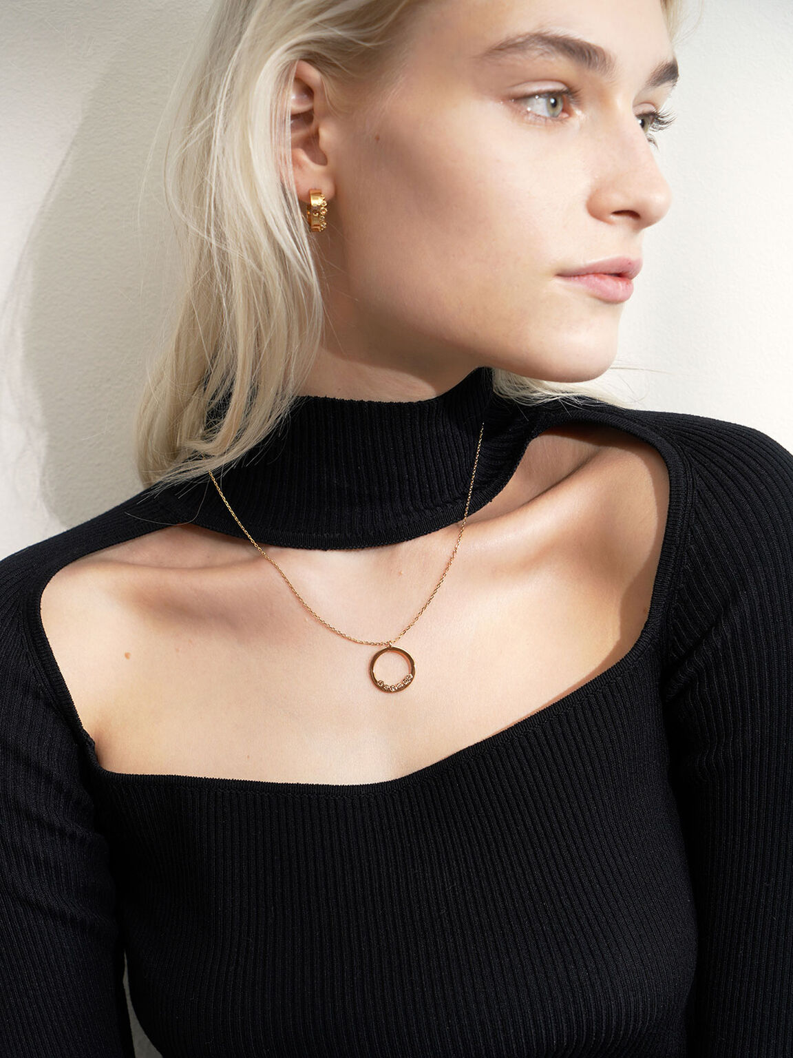 Swarovski® Crystal Studded Pendant Necklace, Gold, hi-res