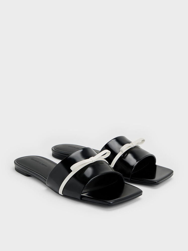 Sandalias slide bicolor con lazo, Negro pulido, hi-res