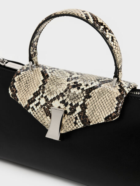 Lilibet Snake-Print Elongated Top Handle Bag, Animal Print Natural, hi-res