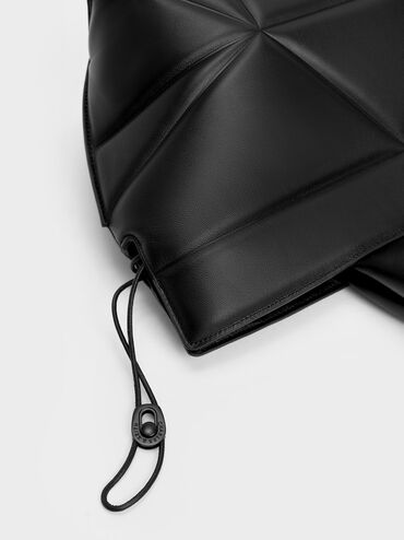 Nina Leather Drawstring Slouchy Tote Bag, Black, hi-res