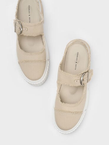 Zapatillas Deportivas Slip-On de Mezclilla con Hebilla, Beige, hi-res