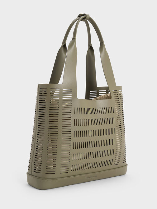 Delphi Cut-Out Tote Bag, Khaki, hi-res