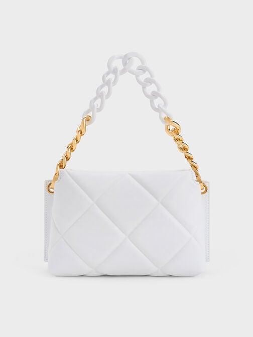 Danika Chunky Chain Padded Bag, White, hi-res