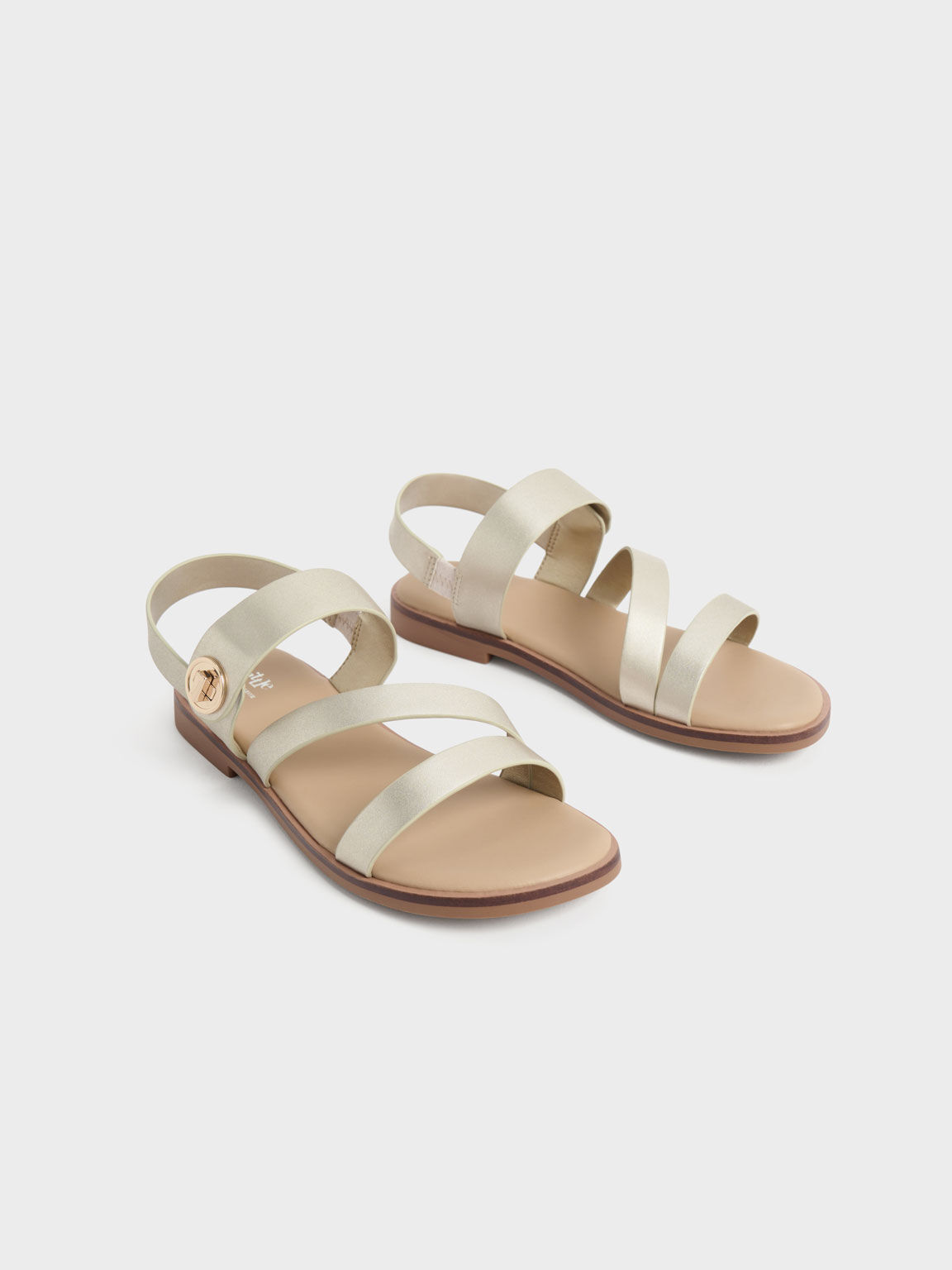 Girls' Metallic Buckle Sandals, Gold, hi-res