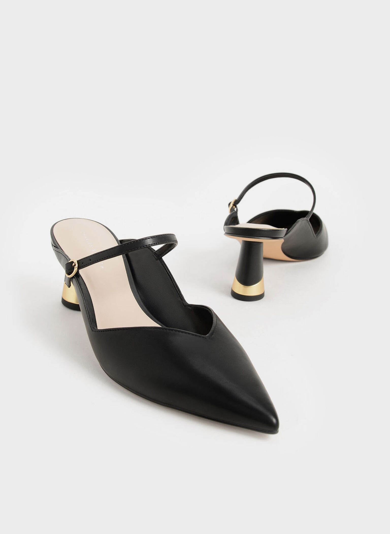 Cammie Metallic Sculptural Heel Mules, Black, hi-res