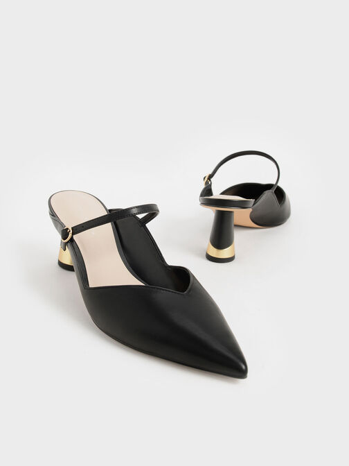 Mules con tacón escultural metalizado, Negro, hi-res