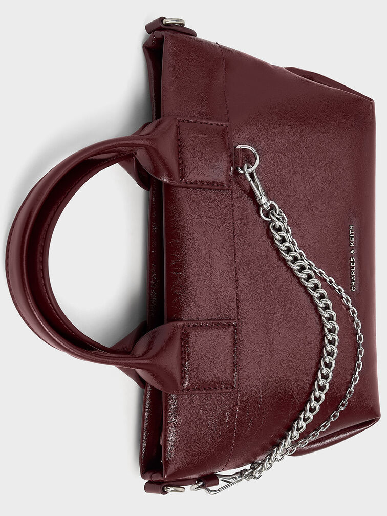 Atwood Crinkle-Effect Chain-Embellished Tote Bag, Burgundy, hi-res