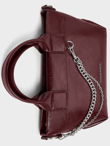 Atwood Crinkle-Effect Chain-Embellished Tote Bag, Burgundy, hi-res