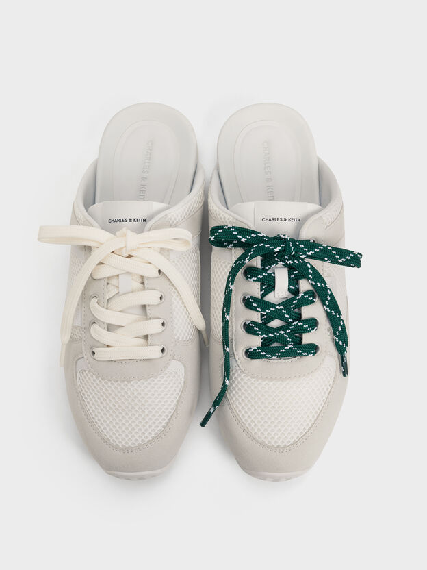 Mesh Lace-Up Sneaker Mules, White, hi-res