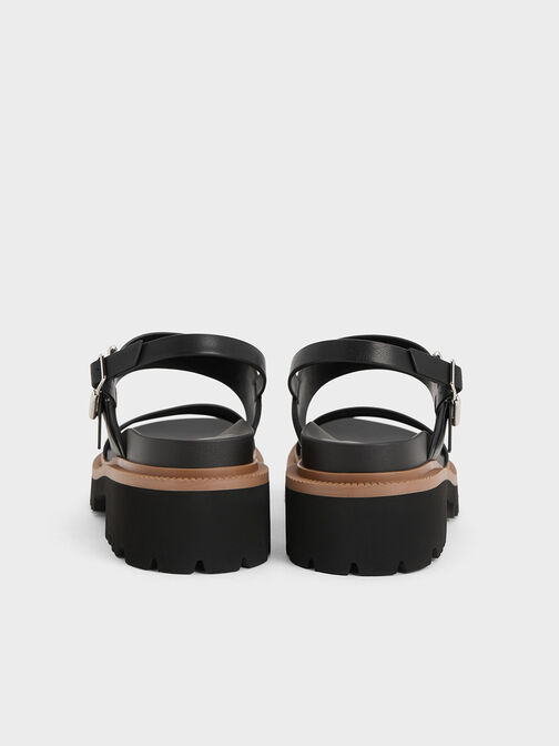 雙帶方釦厚底涼鞋, 黑色, hi-res