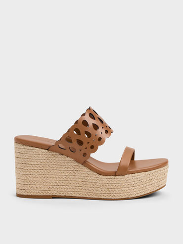 Cut-Out Espadrille Wedges, Cognac, hi-res