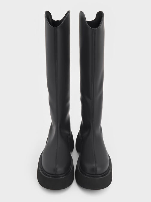 Cowboy Platform Knee-High Boots, Black, hi-res
