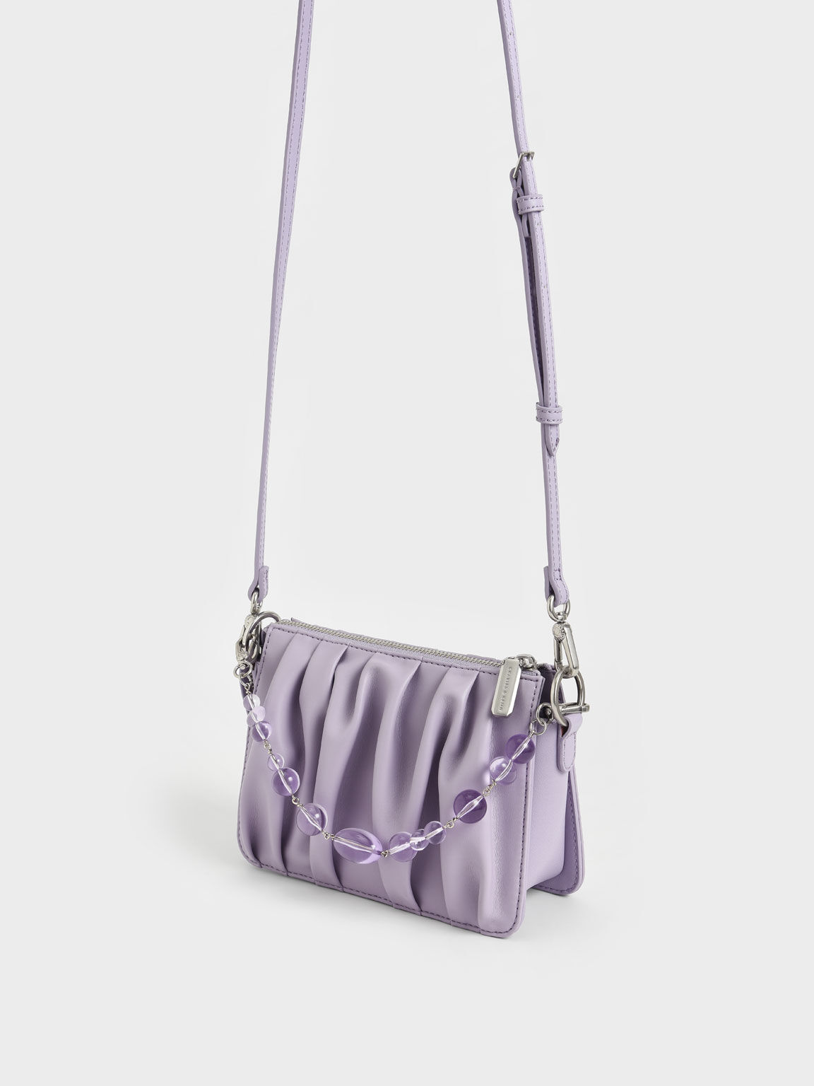 Beaded Strap Ruched Shoulder Bag, Lilac, hi-res