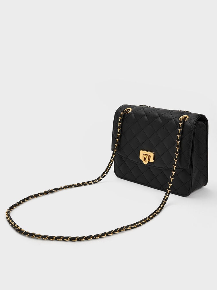 Black Cressida Quilted Chain Strap Bag - CHARLES & KEITH US