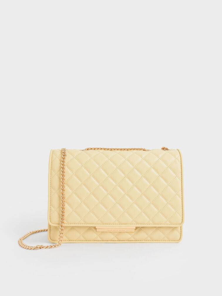 Charles & Keith Celia Quilted Double Handle Tote Bag in White