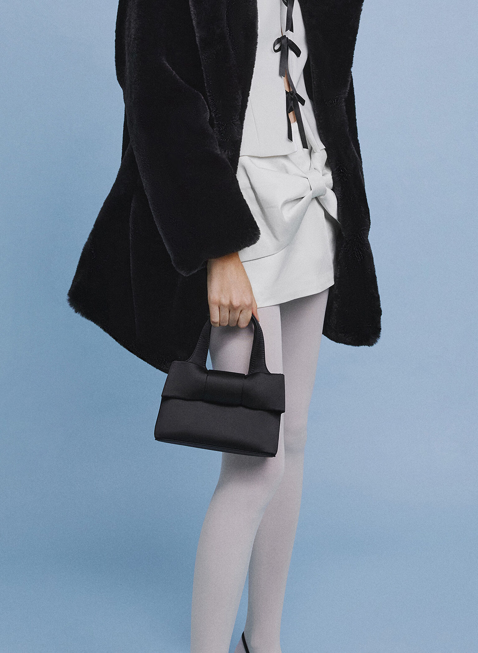 Satin Bow Bucket Bag, Noir, hi-res