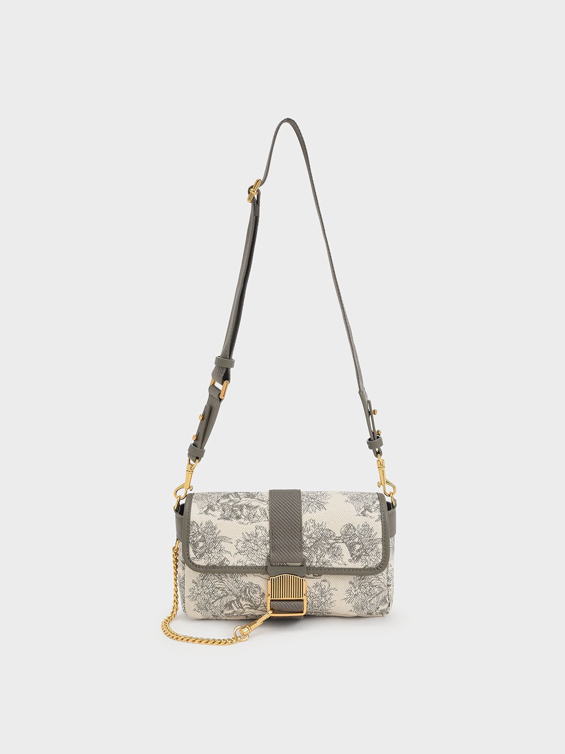 Lunar New Year Collection: Tiger Calligraphy Chain-Link Shoulder Bag, Taupe, hi-res