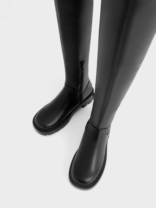 Zip-Up Thigh-High Boots, Black, hi-res