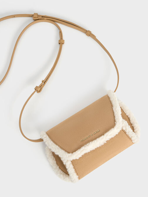 Mini Cassiopeia Fur-Trim Bag, Camel, hi-res