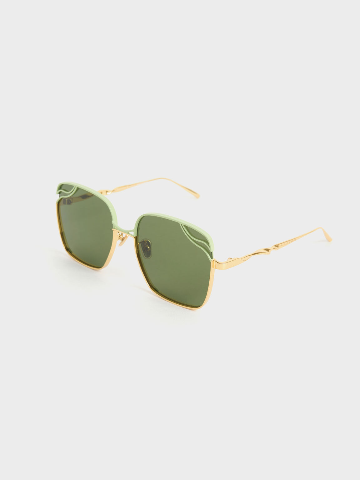 Wavy Wire-Frame Square Sunglasses, Green, hi-res
