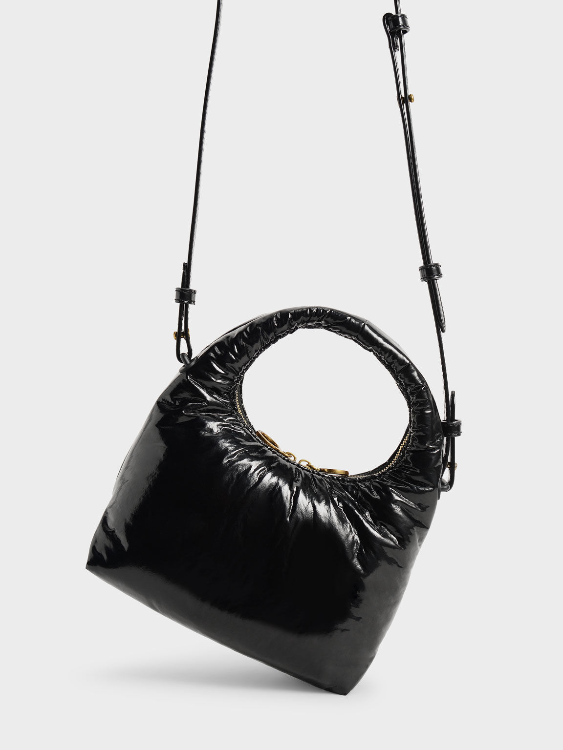 Arch Wrinkled-Effect Puffy Bag, Black, hi-res
