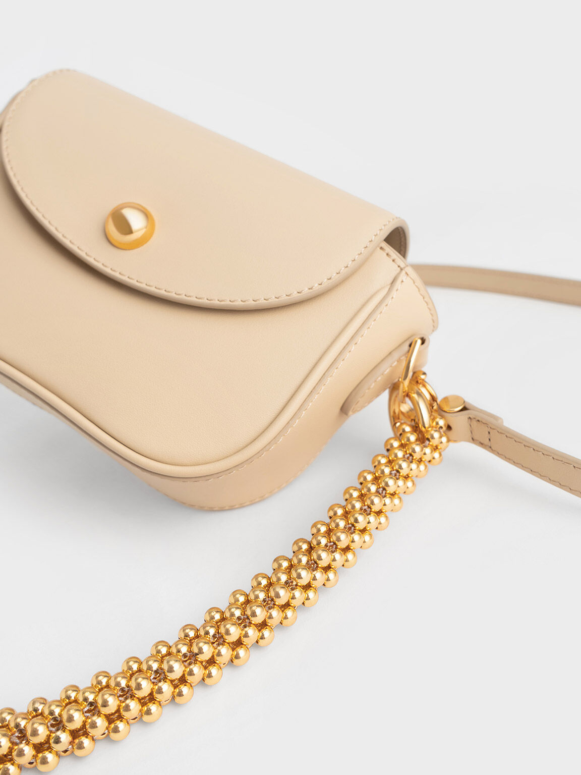 Beaded Metallic Handle Sculptural Bag, Sand, hi-res
