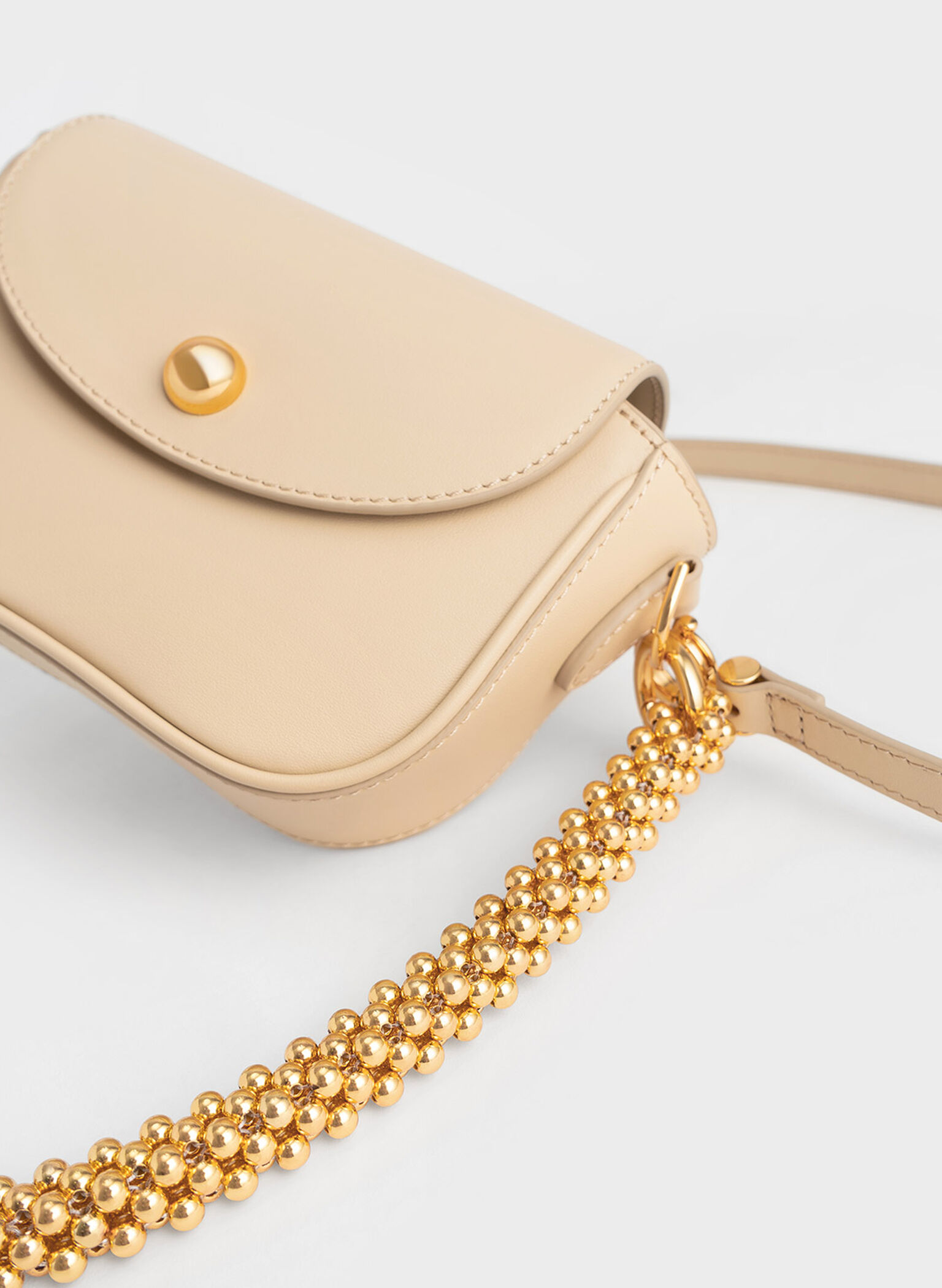 Beaded Metallic Handle Sculptural Bag, Sand, hi-res