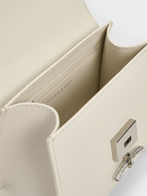 Huxley Metallic Push-Lock Top Handle Bag, Cream, hi-res