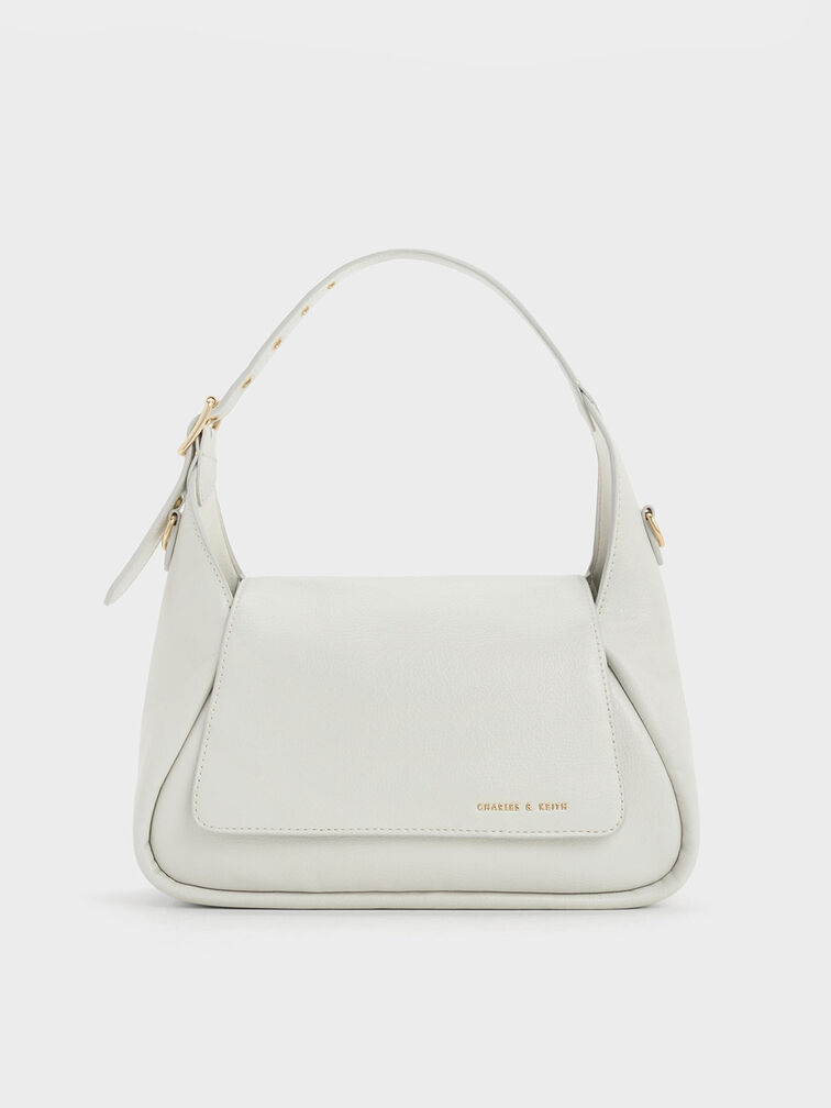 White Buzz Front Flap Hobo Bag - CHARLES & KEITH SG