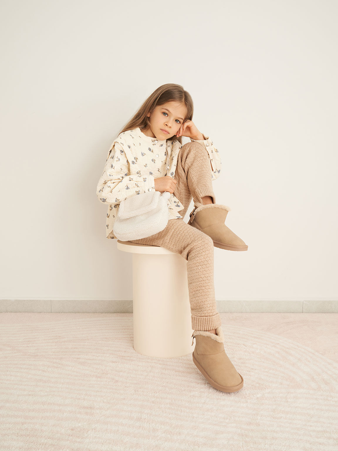 Girls' Fur-Trimmed Slip-On Ankle Boots, Camel, hi-res