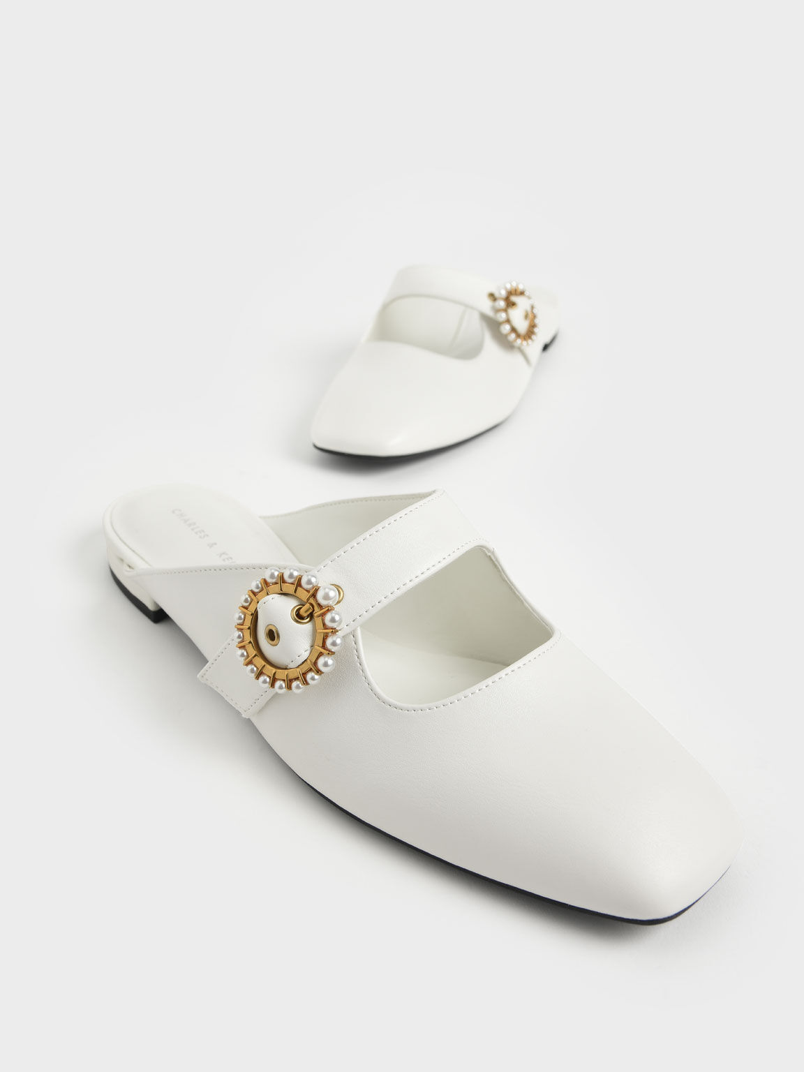 White Beaded Buckle Mules CHARLES KEITH International