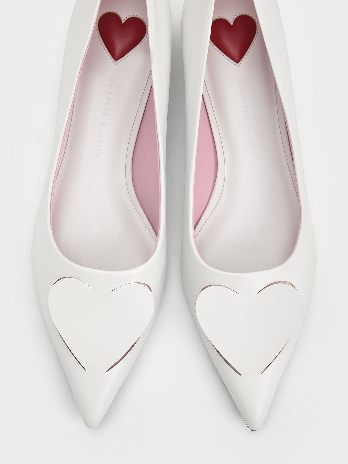 Amora Heart Cut-Out Ballerina Pumps, White, hi-res