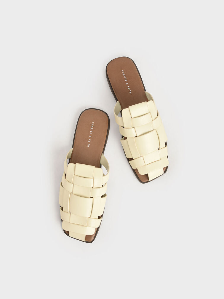 Chalk Woven Flat Mules - CHARLES & KEITH SG