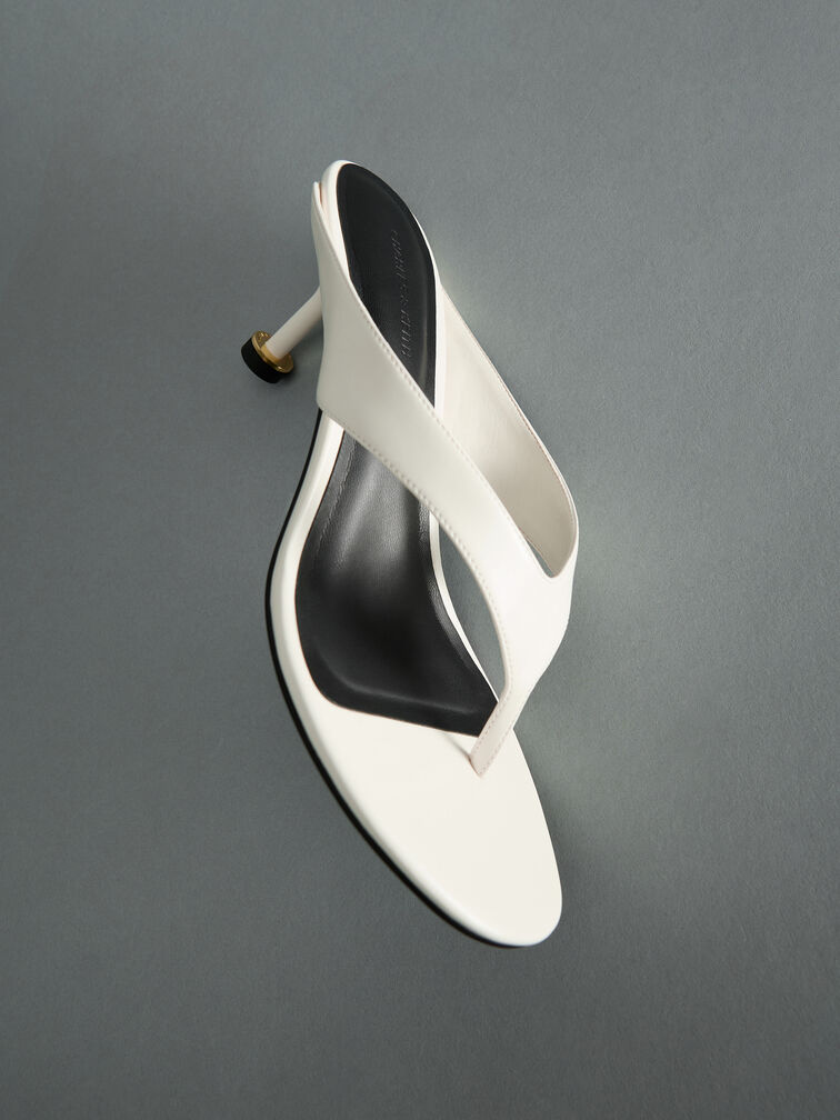 Wynn Sculptural-Heel Thong Sandals, White, hi-res