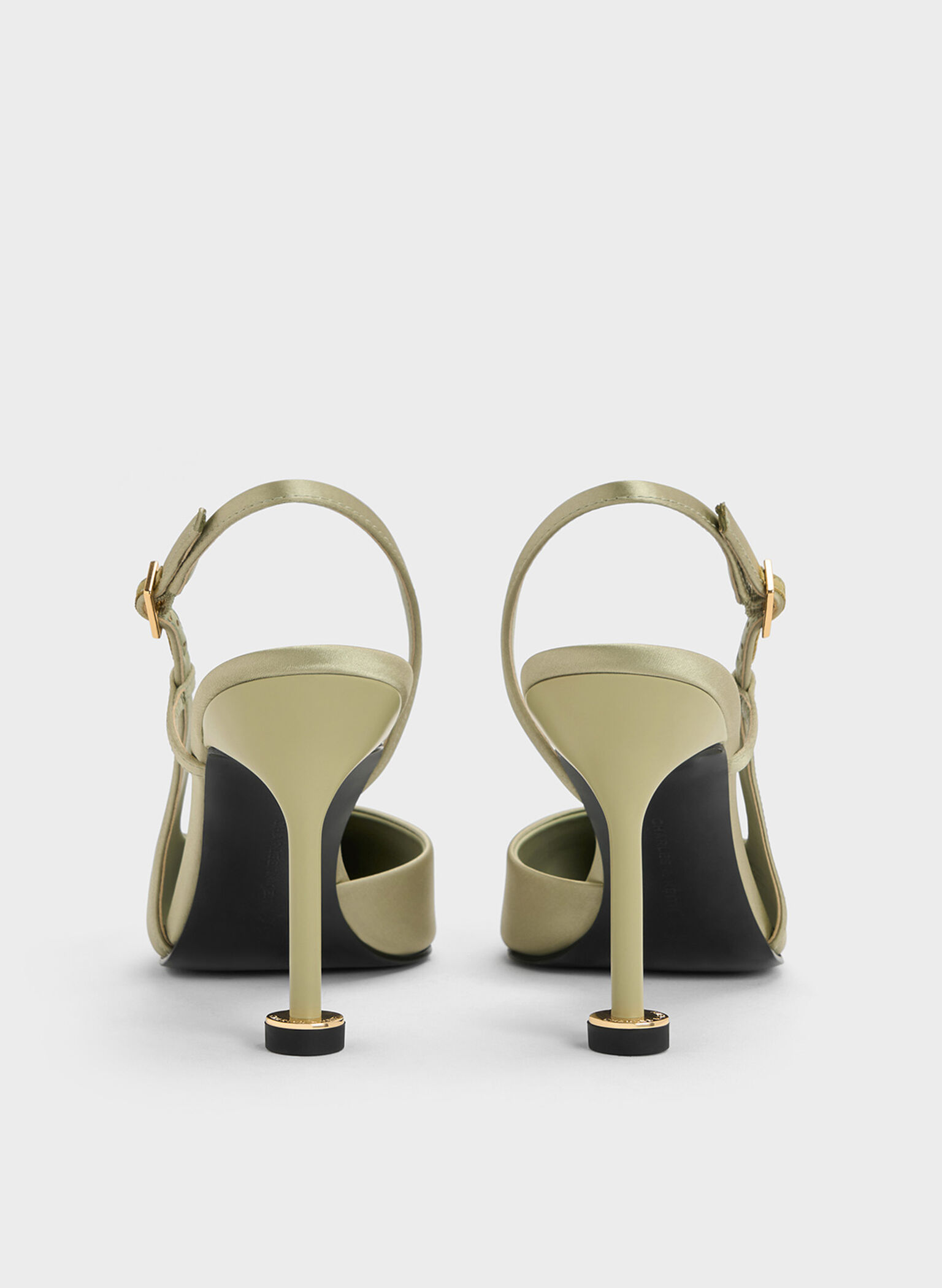 Wynn Recycled Polyester Pointed-Toe Sculptural-Heel Slingback Pumps, Green, hi-res