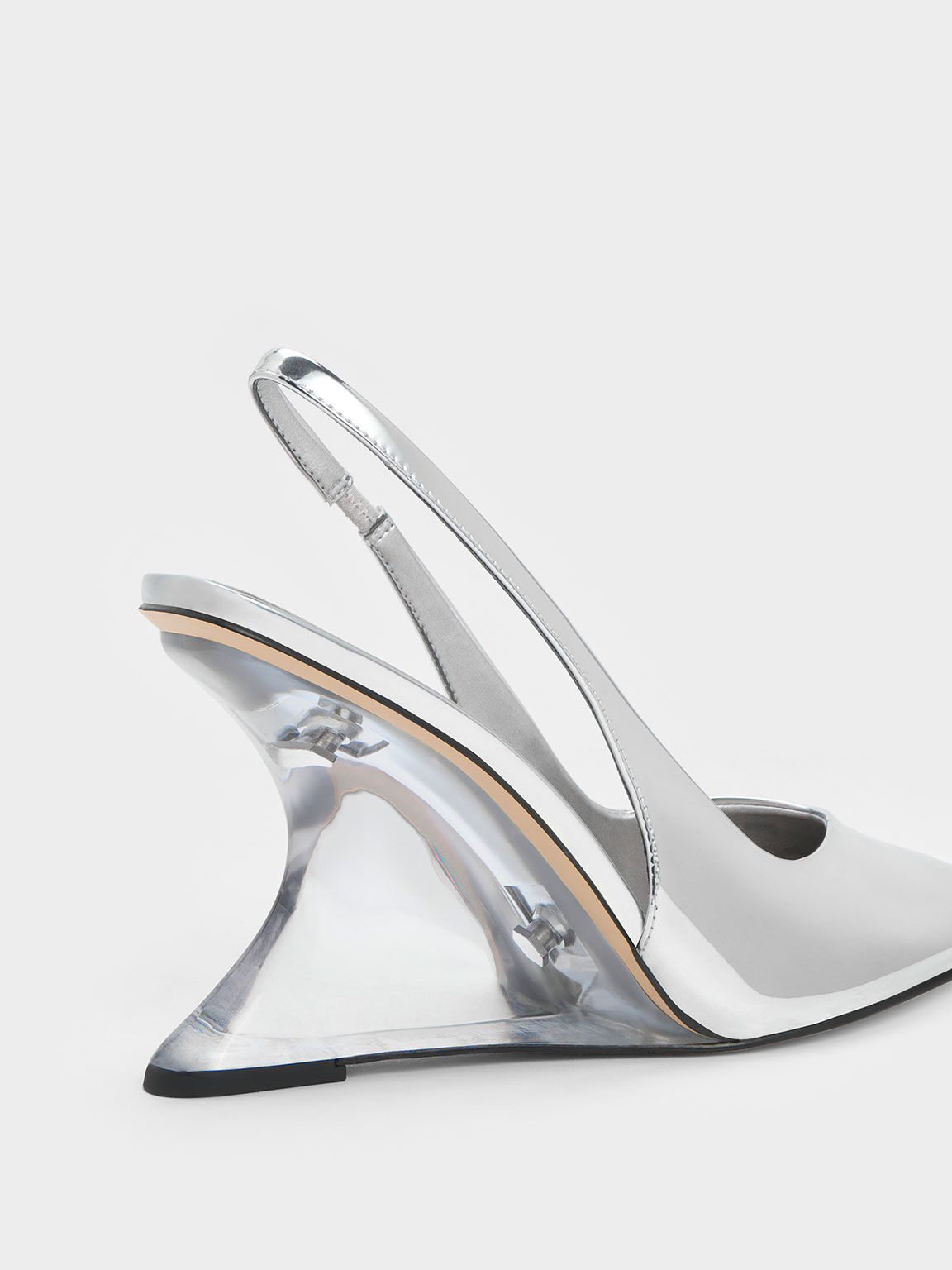 Metallic Sculptural Slingback Wedges, Silver, hi-res
