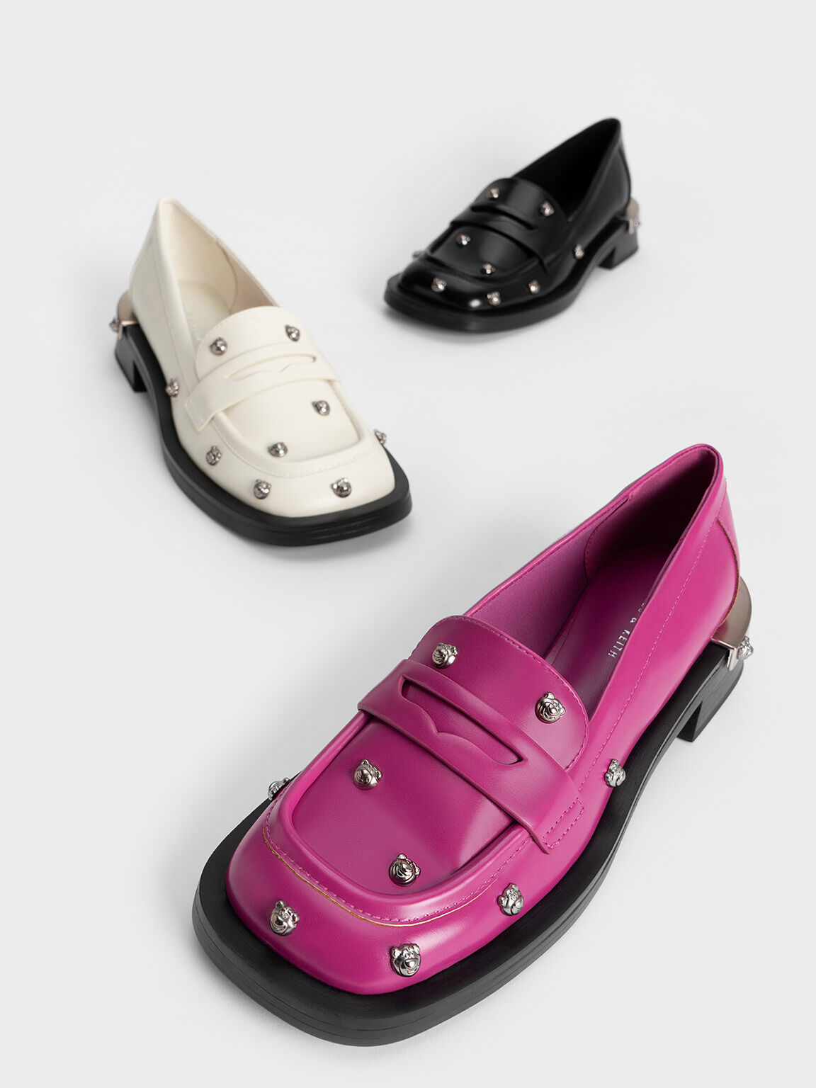Lotso Studded Penny Loafers, Chalk, hi-res