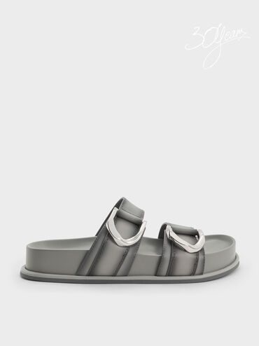 Gabine Leather Ombre Buckled Sandals, Light Grey, hi-res
